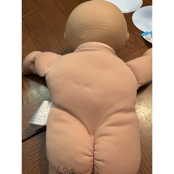 1980s Cabbage Patch Kid Preemie Baby Bald Blue Eyes Blue & Pink Floral Dress - Picture 5 of 7